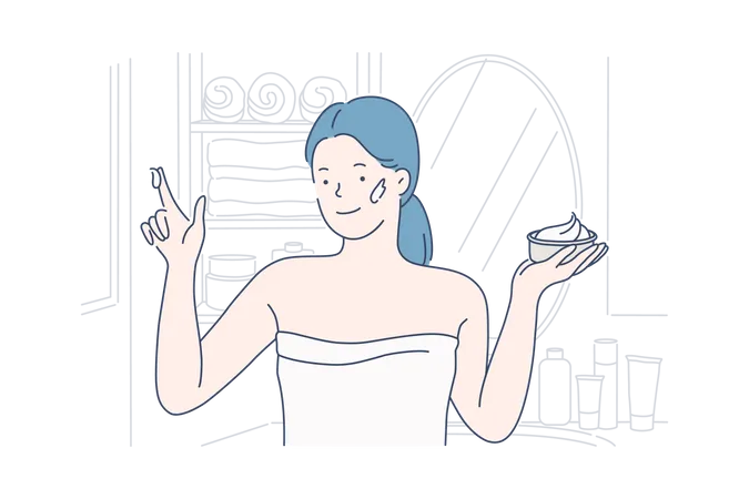 Woman using face cream  Illustration