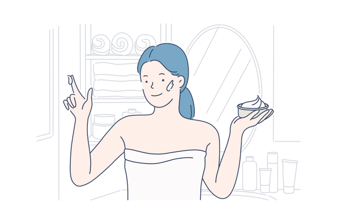 Woman using face cream  Illustration