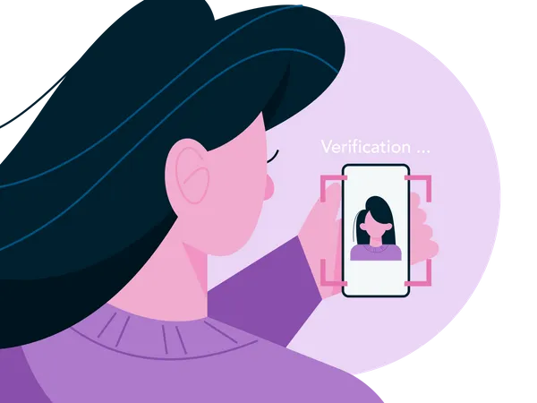 Woman using face unlock security  Illustration