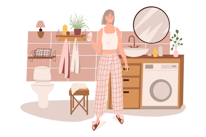 Woman Using Facewash  Illustration