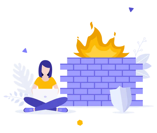 Woman using firewall security  イラスト