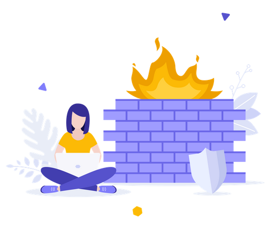 Woman using firewall security  Illustration