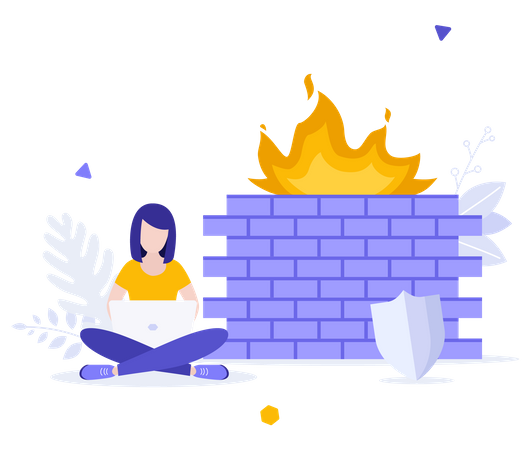 Woman using firewall security  Illustration