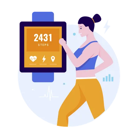 Woman using fitness tracking watch Illustration