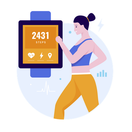 Woman using fitness tracking watch  Illustration