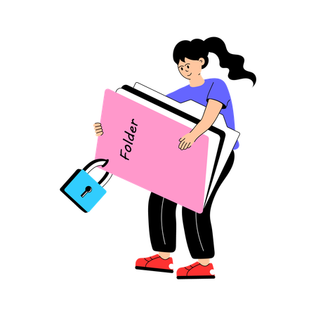 Woman using folder protection for security  Illustration