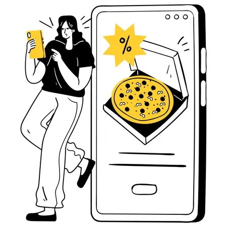 Woman using food delivery app  Illustration