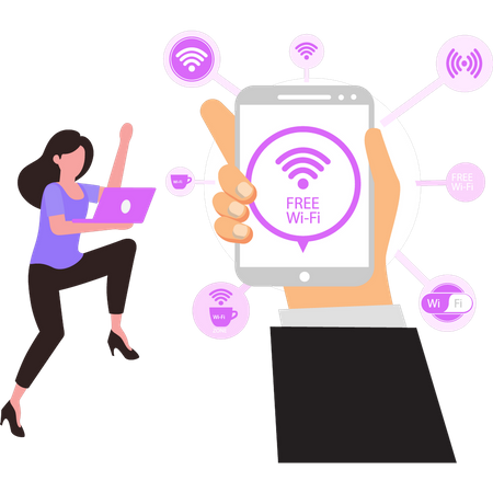 Woman using free Wi-Fi  Illustration