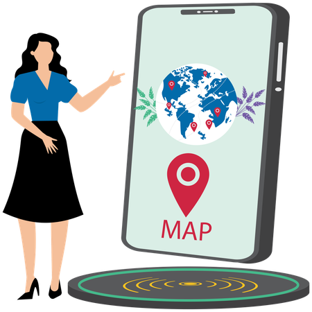 Woman using Geolocation Tracking Map  Illustration