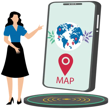 Woman using Geolocation Tracking Map  Illustration