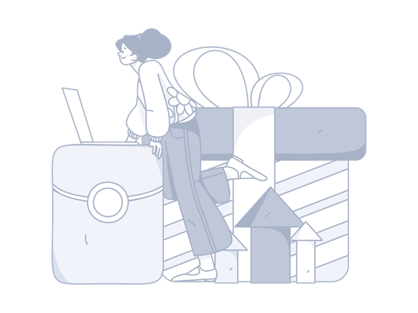 Woman using gift card wallet  Illustration