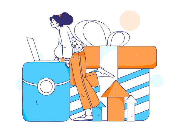Woman using gift card wallet  Illustration