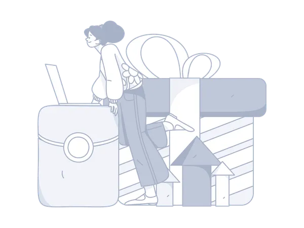 Woman using gift card wallet  Illustration