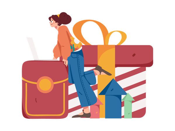 Woman using gift card wallet  Illustration