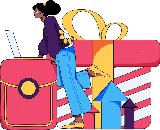 Woman using gift card wallet  Illustration