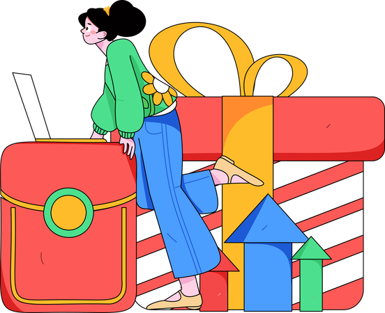 Woman using gift card wallet  Illustration