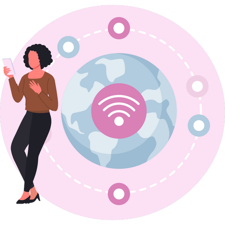 Woman using global network  Illustration