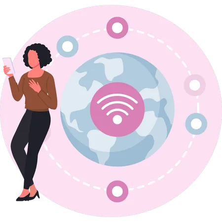 Woman using global network  Illustration