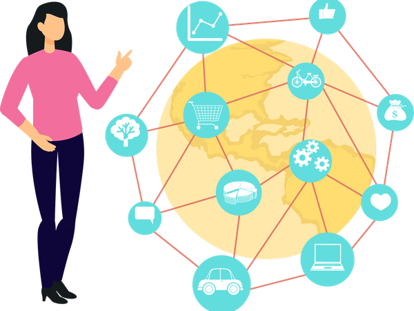 Woman using global network  Illustration