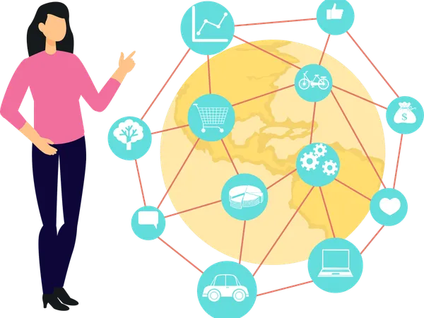 Woman using global network  Illustration