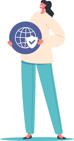Woman using global security Illustration