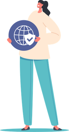 Woman using global security  Illustration