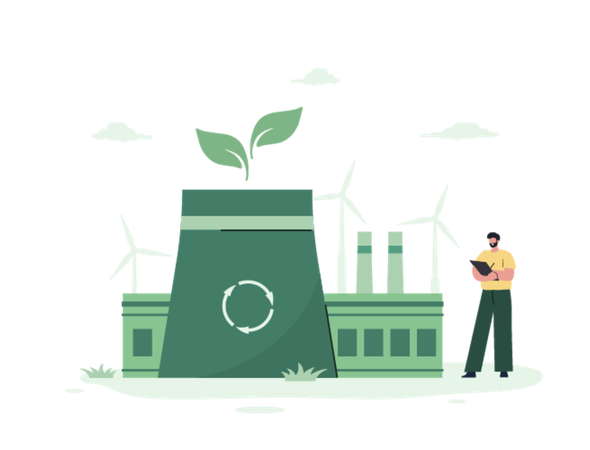 Woman using green energy in plant industry  Illustration