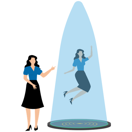 Woman using Hologram Projection  Illustration