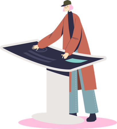 Woman using interactive information kiosk  Illustration