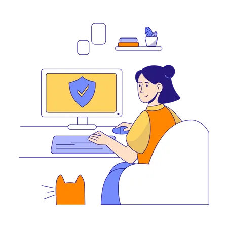 Woman using internet security Illustration