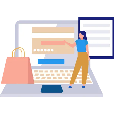 The Girl Is Using Laptop For Online Shopping Illustration
