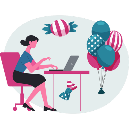 Woman  using laptop  Illustration