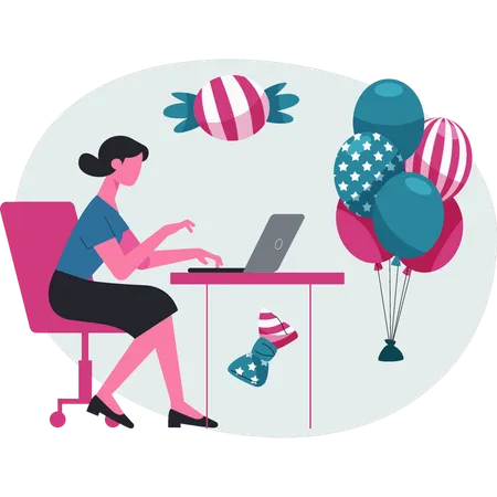 Woman  using laptop  Illustration