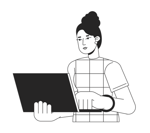 Woman using laptop in office Illustration