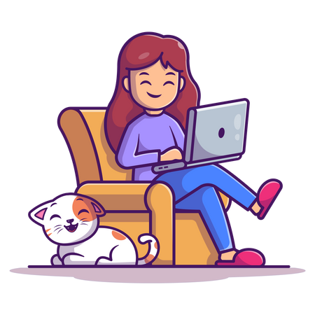 Woman using laptop while sitting on couch Illustration