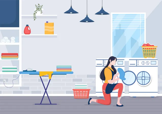 Woman using laundry service Illustration