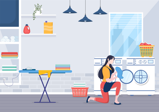 Woman using laundry service  Illustration