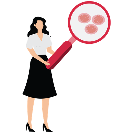 Woman using Magnifying Glass doing blood cell research  Illustration