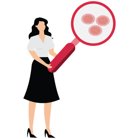 Woman using Magnifying Glass doing blood cell research  Illustration
