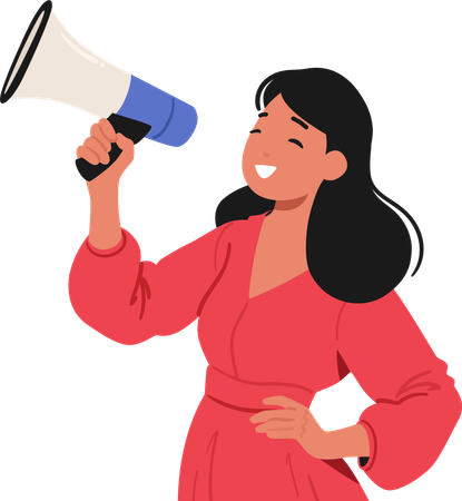 Woman Using Megaphone To Speak  Illustration