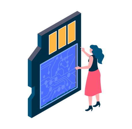 Woman using memory card  Illustration