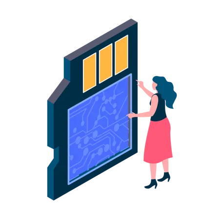 Woman using memory card  Illustration