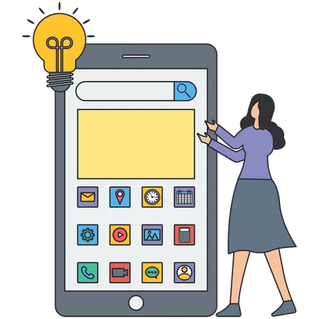 Woman using mobile application  Illustration