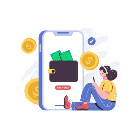 Woman using mobile bank wallet Illustration