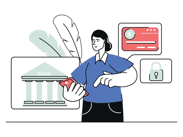 Woman using mobile banking Illustration