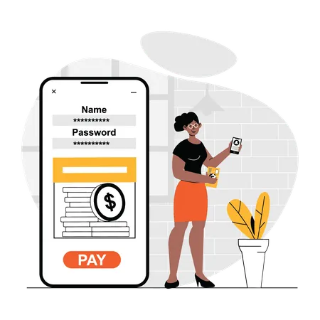 Woman using mobile banking app  Illustration