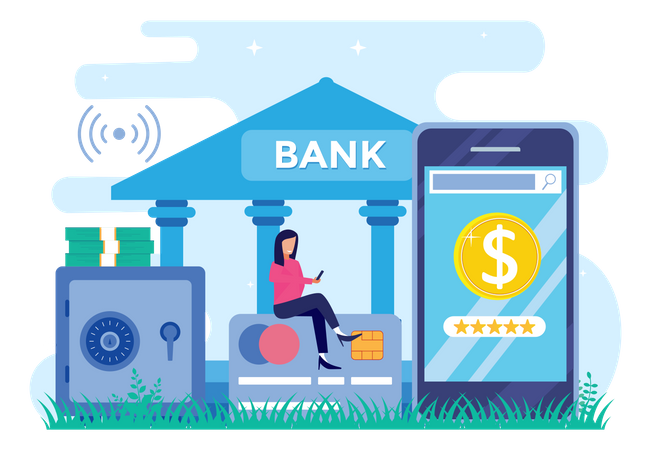 Woman using mobile banking facility  Illustration