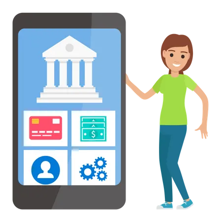 Woman using mobile banking services Illustration