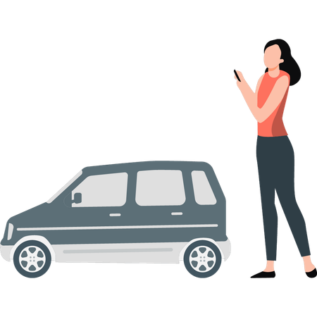 Woman using mobile for cab  Illustration