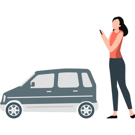 A Girl Is Using A Mobile For A Cab Illustration